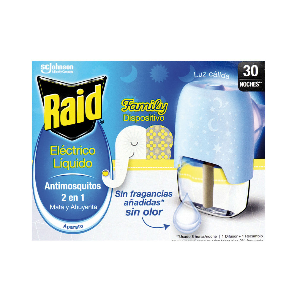 Raid FAMILY ANTIMOSQUITOS aparato + recambio 30 noches